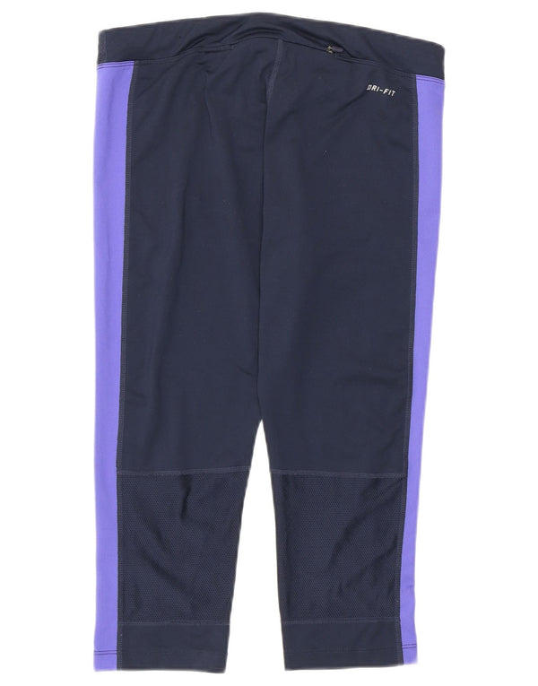 Nike Womens Dri Fit Capri Leggings UK 12 Médio Azul Marinho Colourblock
