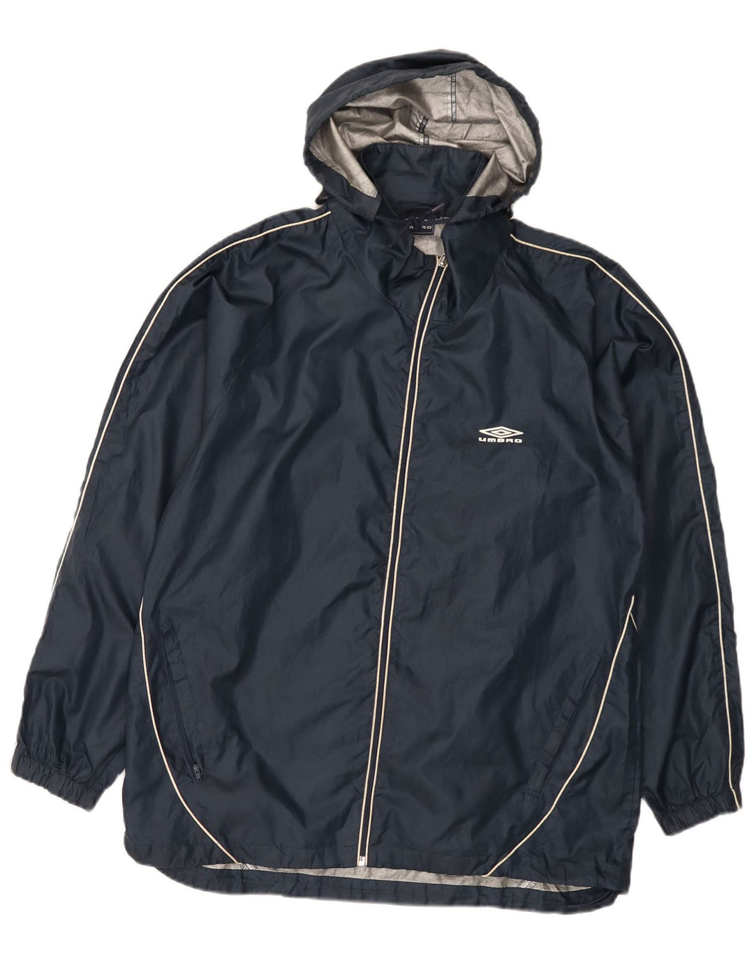 Jaqueta de chuva masculina com capuz gráfico Umbro Reino Unido 38 poliéster azul marinho médio