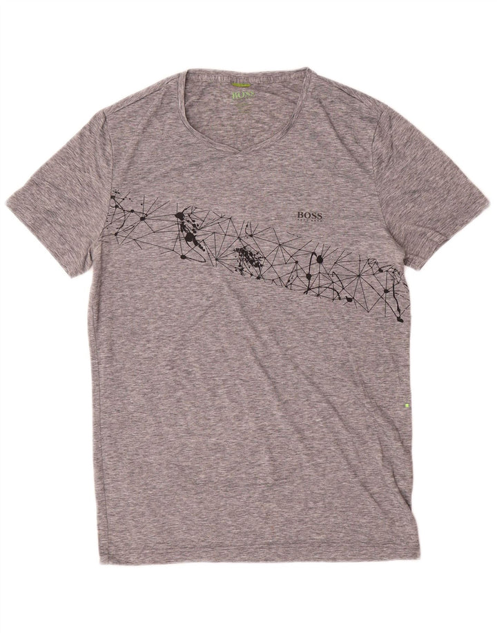 Camiseta masculina Hugo Boss Top cinza médio poliéster geométrico