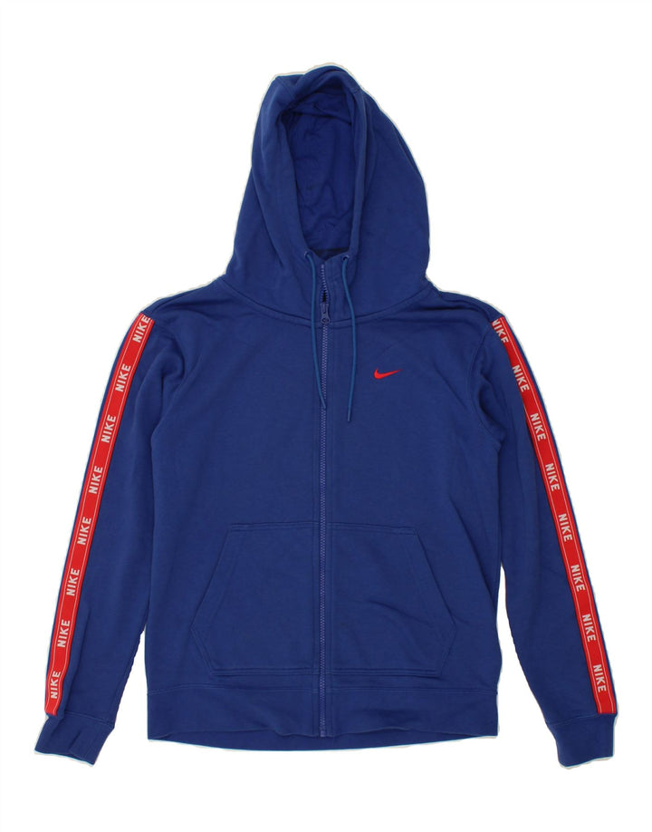 NIKE Mens Graphic Zip Hoodie Sweater XS Blue Colourblock Cotton Vintage Nike and Second-Hand Nike from Messina Hembry 