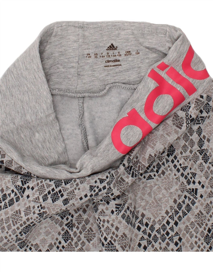 ADIDAS Girls Climalite Graphic Leggings 7-8 Years Grey Cotton Vintage Adidas and Second-Hand Adidas from Messina Hembry 