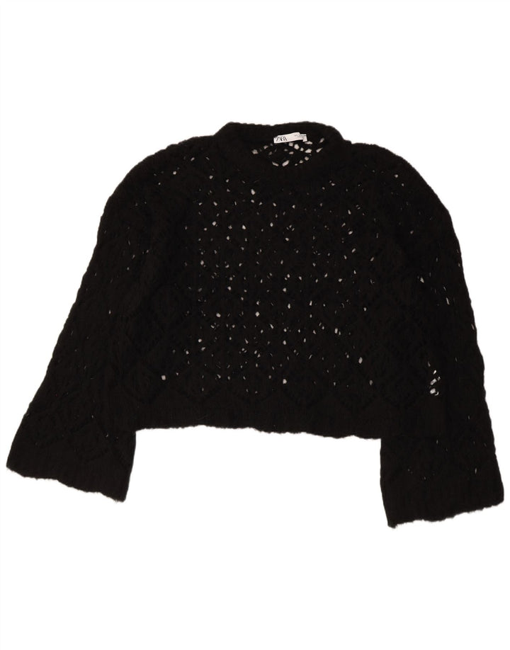 ZARA Suéter feminino superdimensionado com gola canoa Reino Unido 16 grande preto