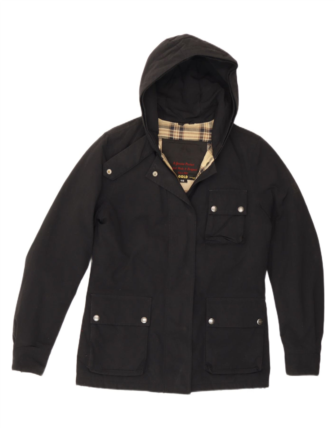 Jaqueta utilitária feminina com capuz Belstaff EU 40 poliamida preta média