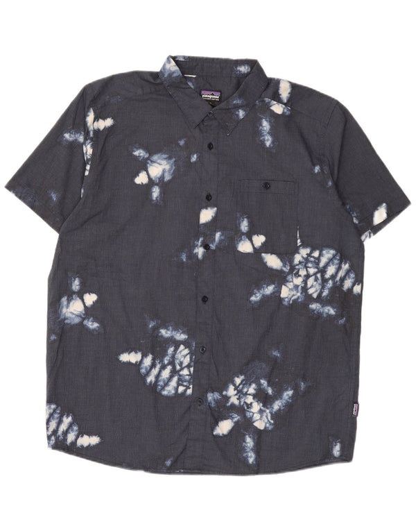 Patagonia Camisa masculina de manga curta com padrão abstrato XL azul marinho havaiano