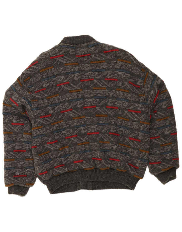 Jaqueta bomber masculina vintage grande cinza geométrica