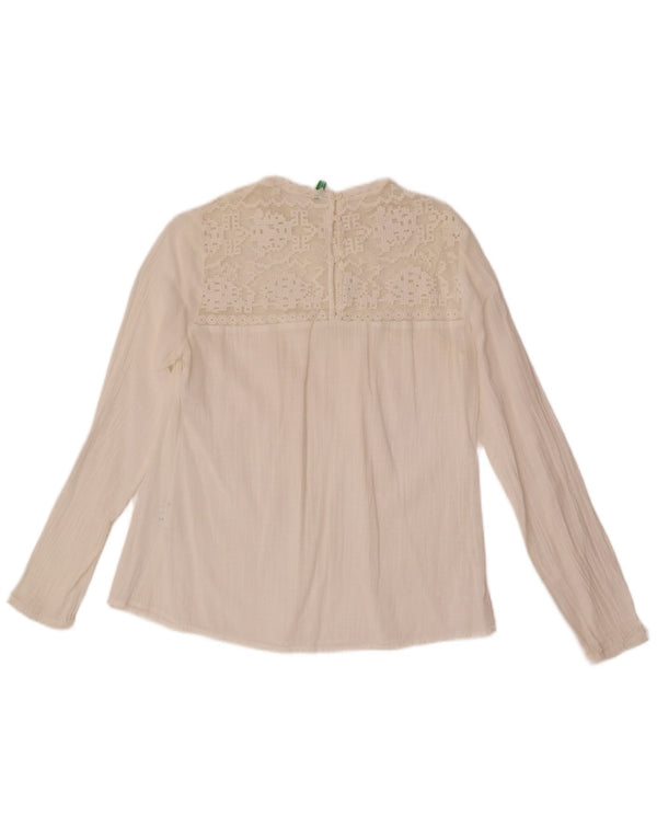 Blusa feminina de manga comprida Benetton UK 10 algodão branco pequeno