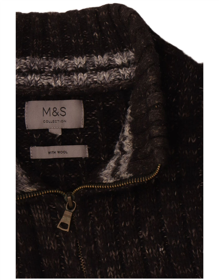 Suéter masculino Marks & Spencer com zíper e gola grande de lã manchada cinza