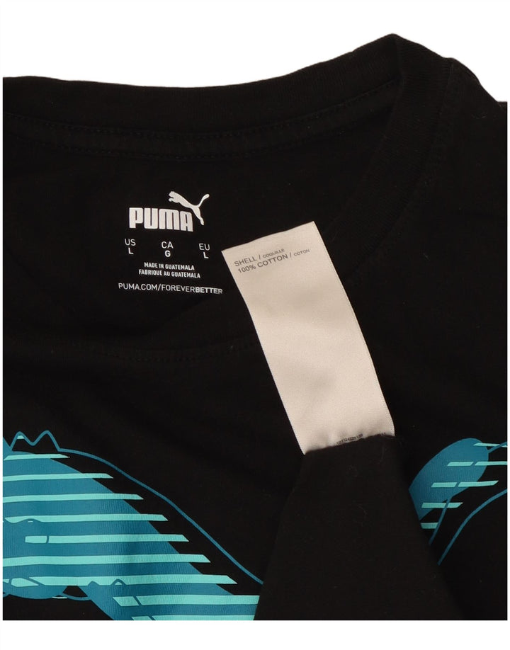 Puma Mens Graphic T-Shirt Top Grande Algodão Preto