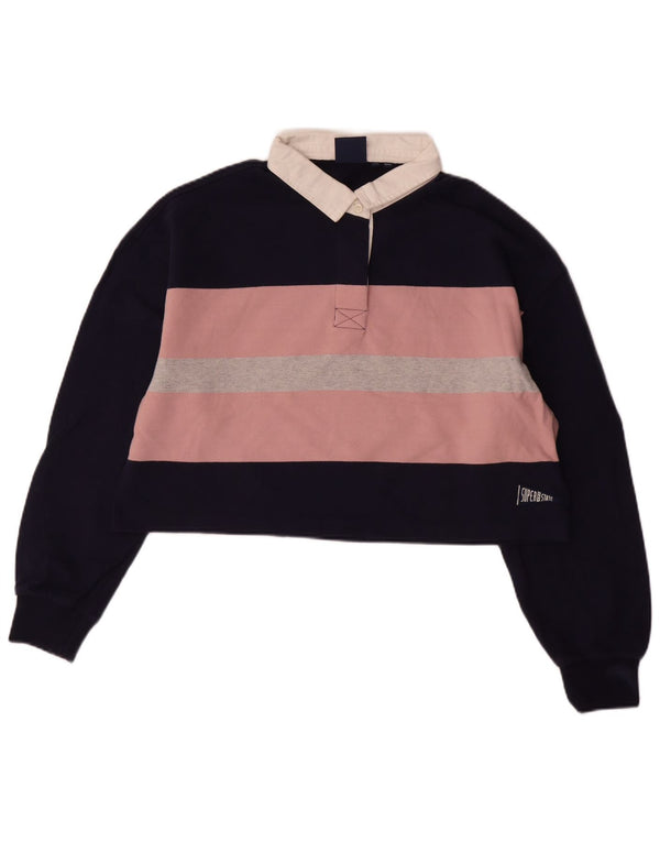 Camisa polo feminina superdimensionada de rugby SUPERDRY UK 12 azul marinho médio