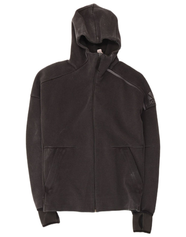 ADIDAS Mens Zip Hoodie Suéter Pequeno Algodão Preto