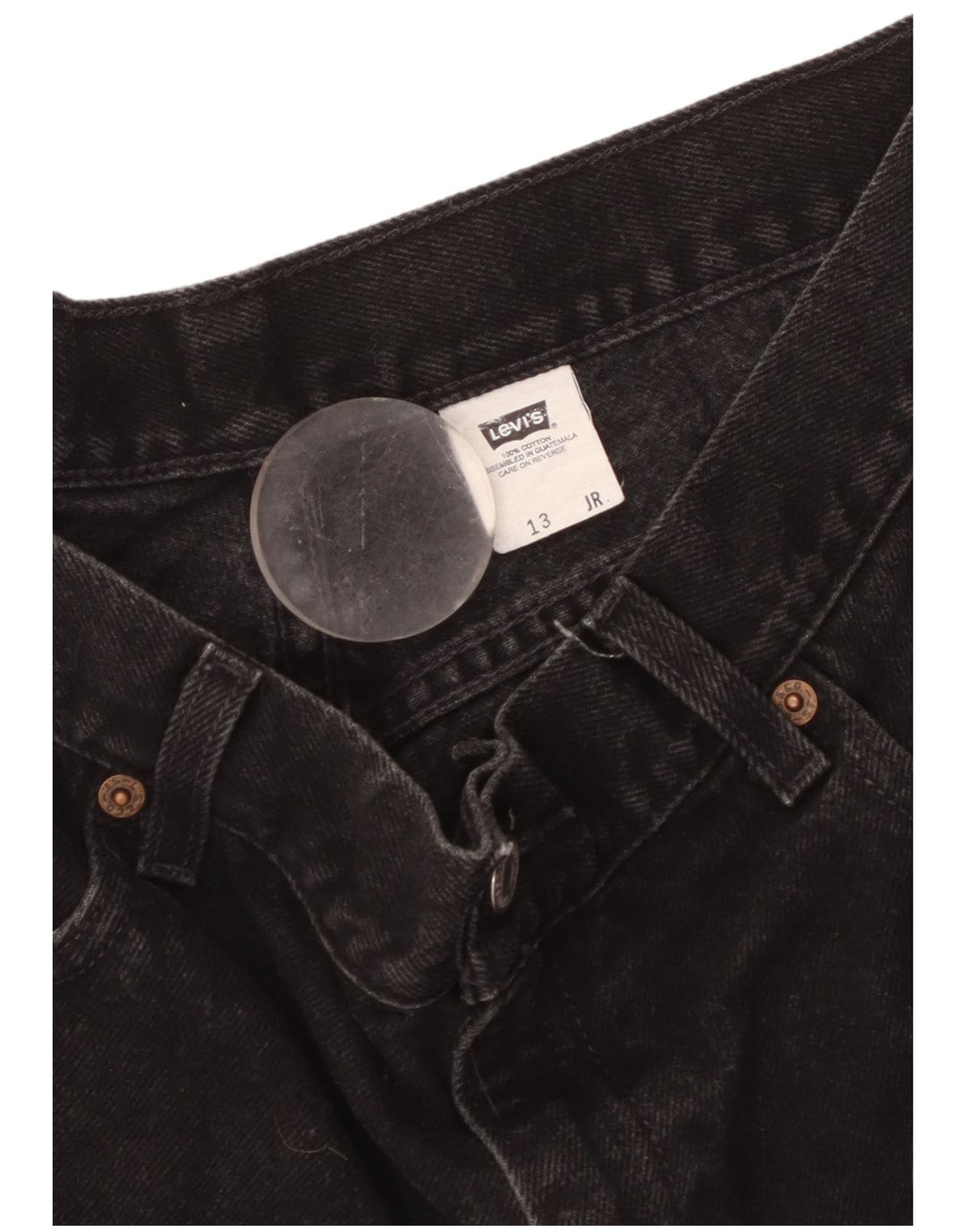 Shorts jeans feminino Levi's de cintura alta tamanho 13 grande algodão preto