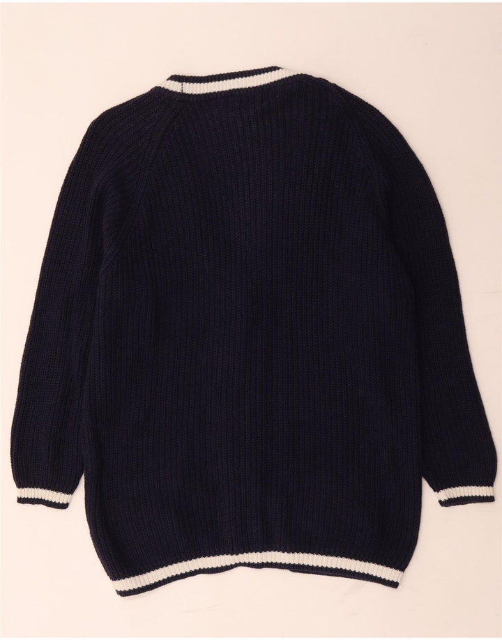 Suéter cardigã feminino vintage grande Reino Unido 14 algodão azul marinho médio
