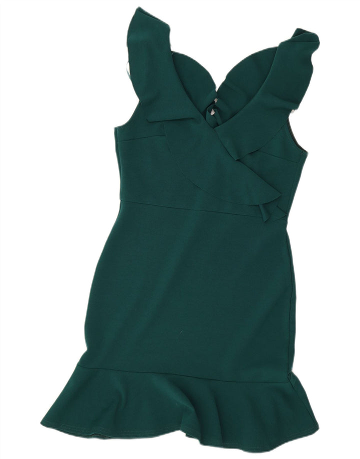 Quiz Vestido feminino sem mangas com bainha UK 12 poliéster verde médio