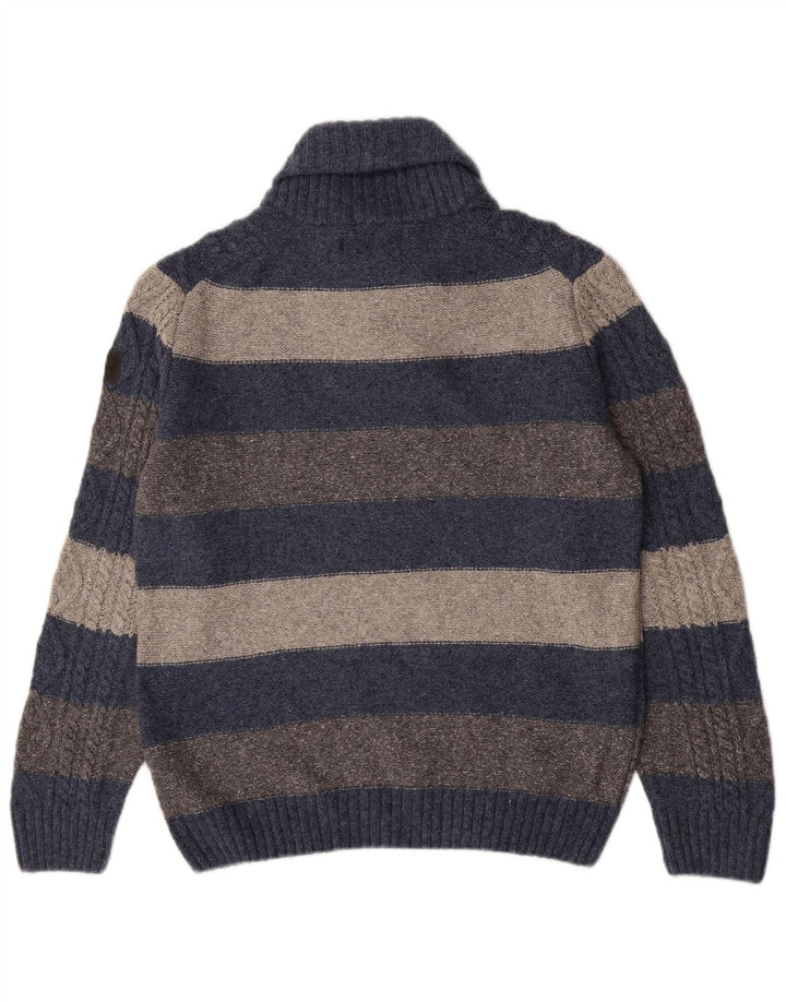 Suéter masculino Marlboro Classics com gola xale e lã listrada azul grande