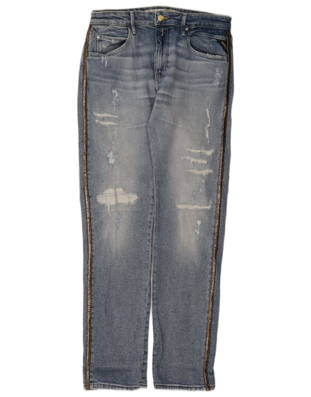 Replay Jeans Cônicos Femininos Distressed W30 L31 Azul