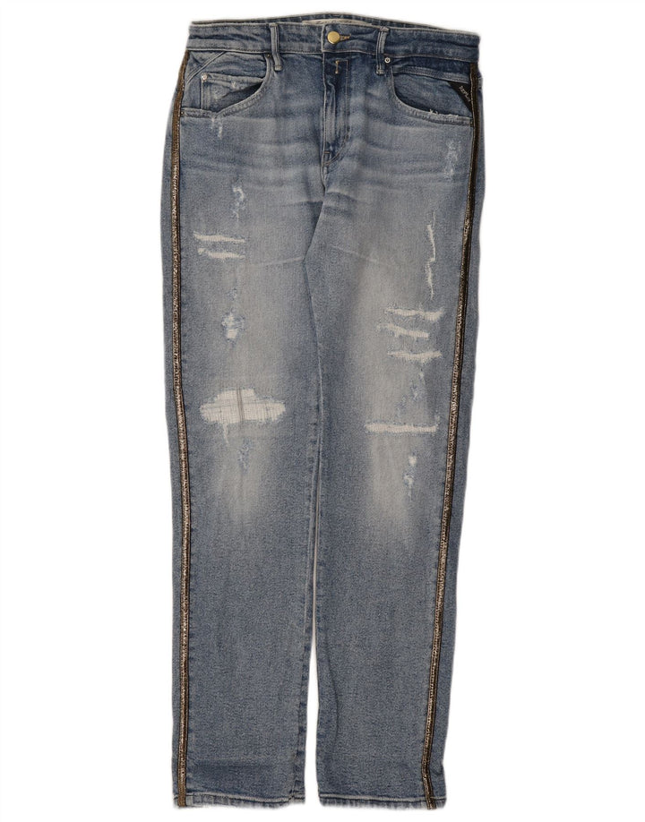 Replay Jeans Cônicos Femininos Distressed W30 L31 Azul