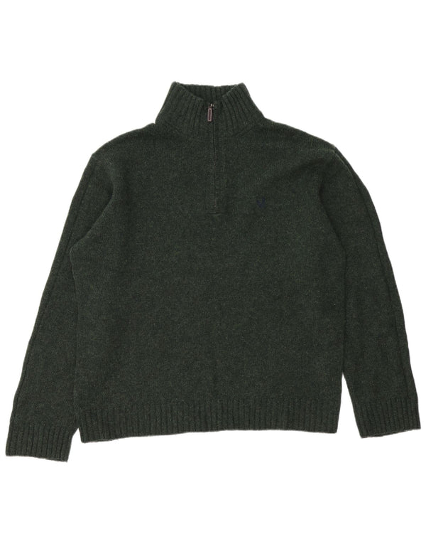 Crew Clothing Suéter masculino com zíper e gola 2XL lã de cordeiro manchada verde