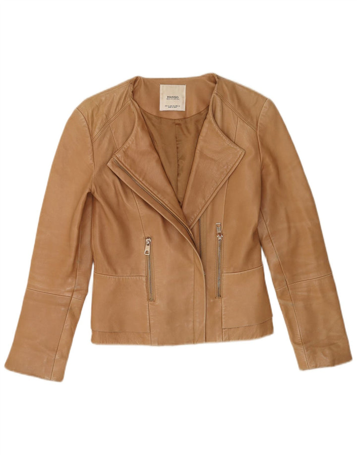 Jaqueta de couro feminina Mango UK 10 pequena couro marrom