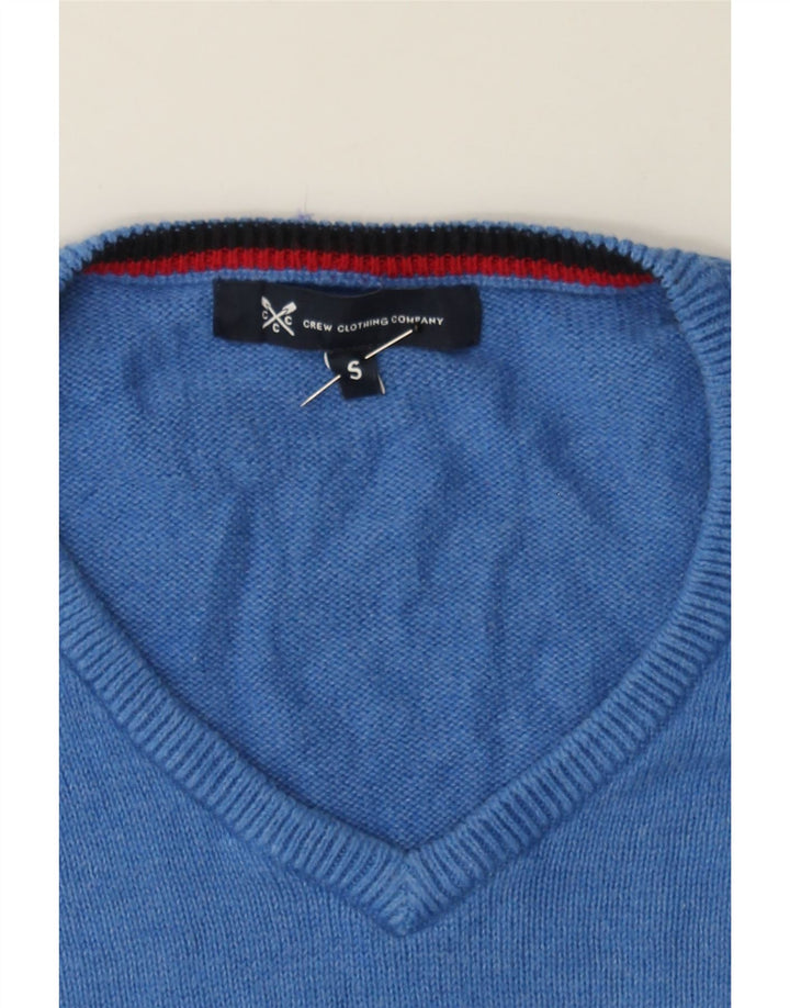 CREW CLOTHING Mens V-Neck Jumper Sweater Small Blue Cotton Vintage Crew Clothing and Second-Hand Crew Clothing from Messina Hembry 