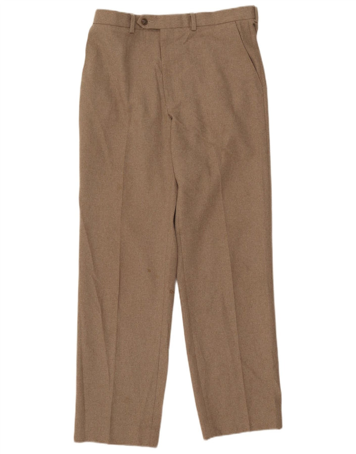 Calça chino reta masculina Marks & Spencer W32 L31 poliéster bege