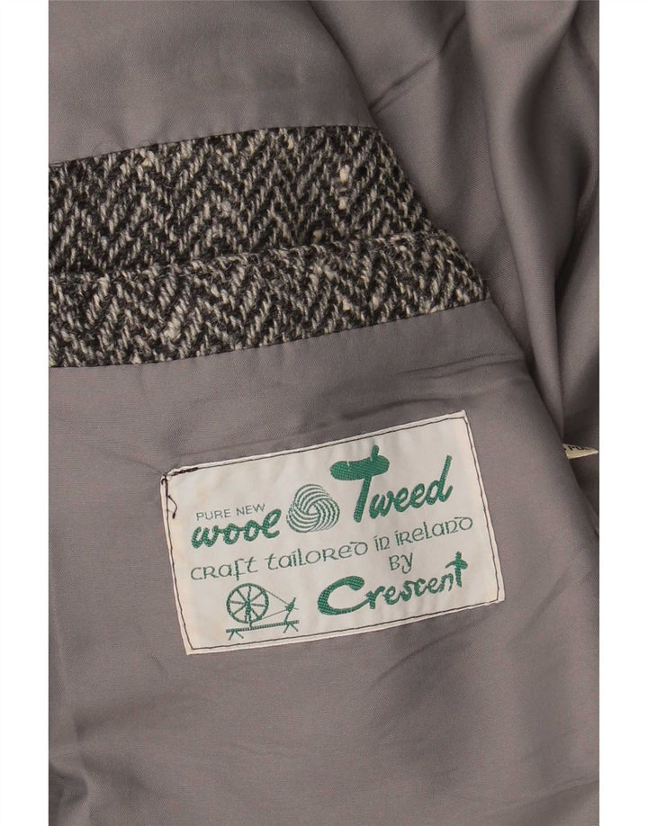 Jaqueta blazer masculina Crescent com 2 botões Reino Unido 38 lã espinha de peixe cinza médio