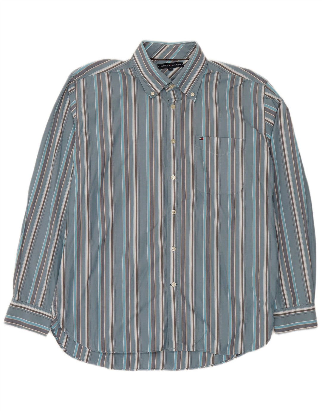 Camisa masculina Tommy Hilfiger grande algodão listrado azul
