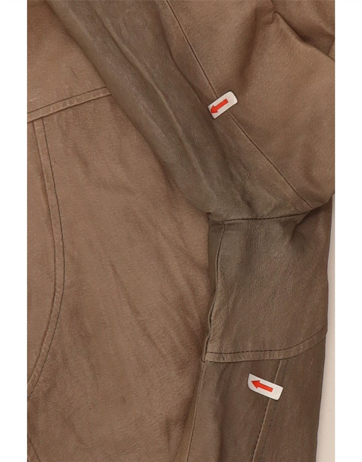Jaqueta de couro vintage feminina UK 10 pequena bege