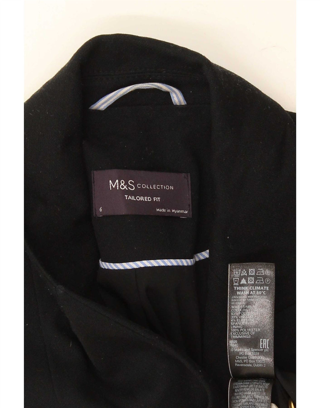 Jaqueta blazer feminina Marks & Spencer sob medida Reino Unido 6 XS preta