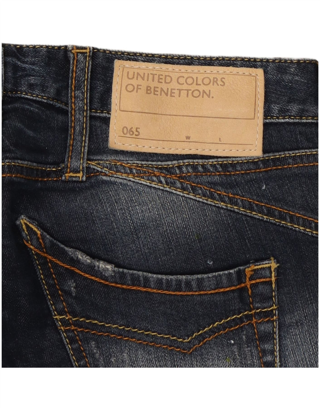 Benetton feminino jeans bootcut desgastado W26 L31 azul marinho
