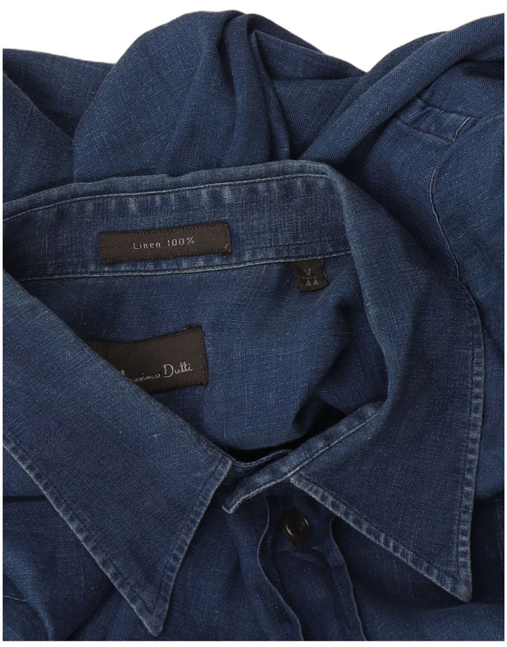 Camisa masculina Massimo Dutti XL linho azul marinho