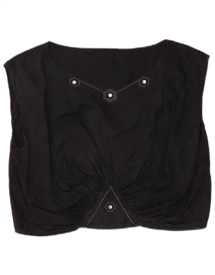Blusa cropped feminina vintage UK 14 médio preto