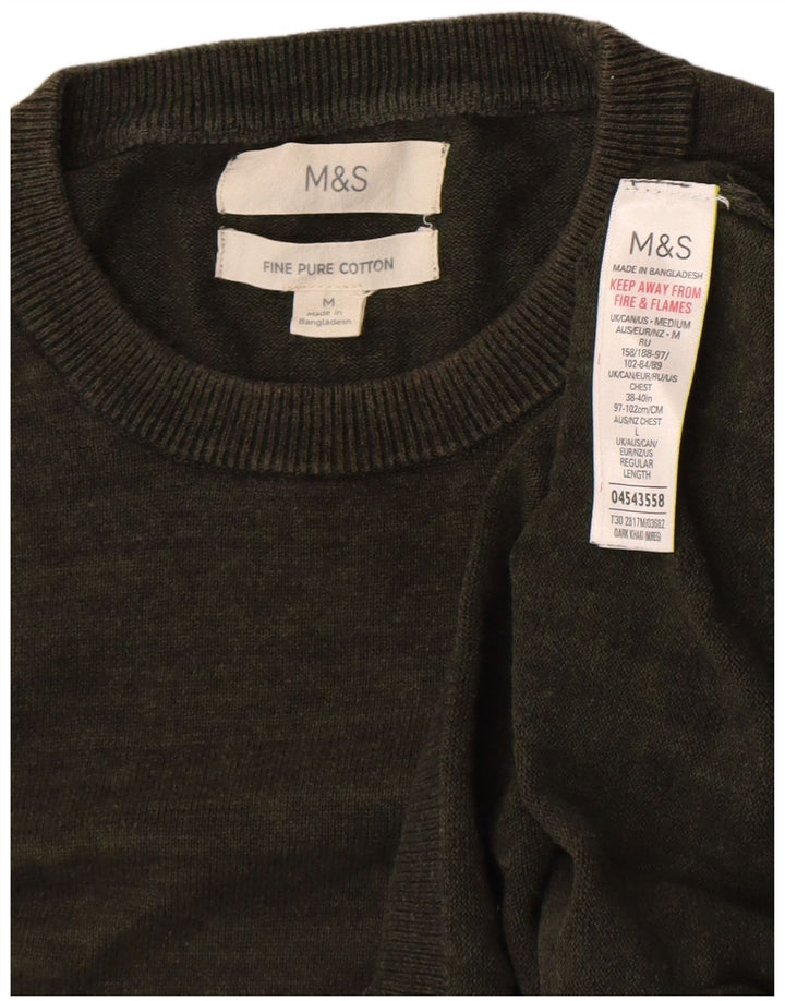 Suéter masculino Marks & Spencer com gola redonda, algodão cáqui médio