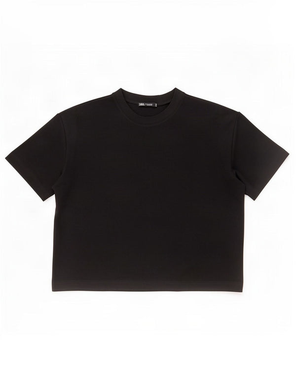 Camiseta feminina Zara Loose Fit Top UK 14 Médio Algodão Preto