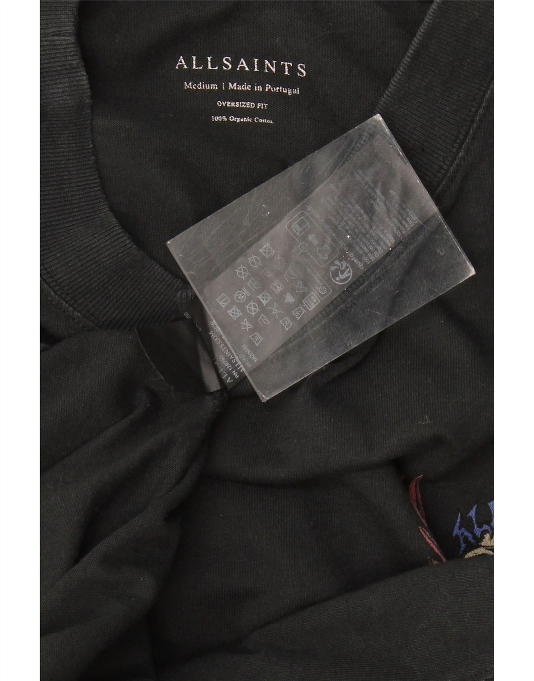 Camiseta masculina gráfica oversized ALL SAINTS Top médio de algodão preto