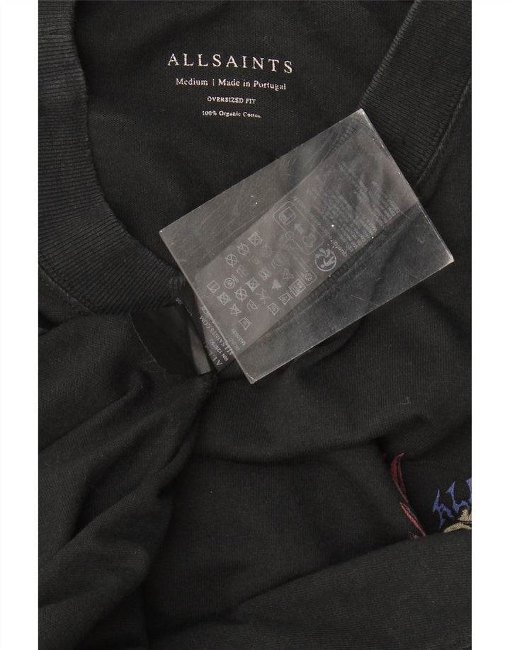 Camiseta masculina gráfica oversized ALL SAINTS Top médio de algodão preto