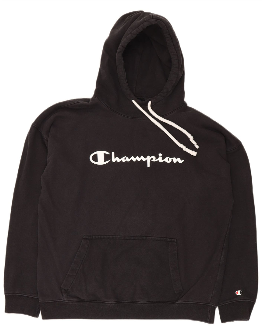 CHAMPION Suéter masculino com capuz gráfico médio algodão preto