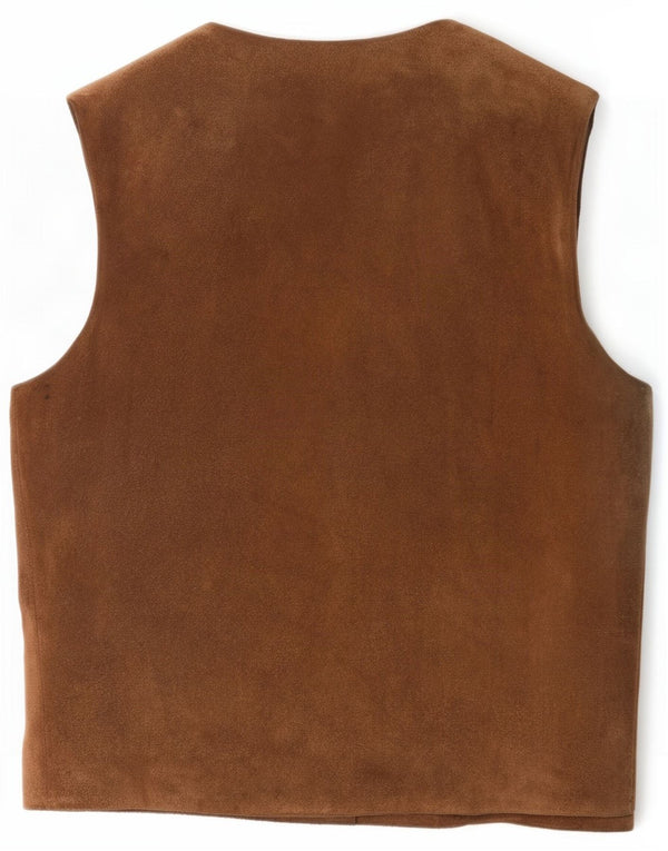 Colete masculino vintage de camurça UK 40 grande marrom