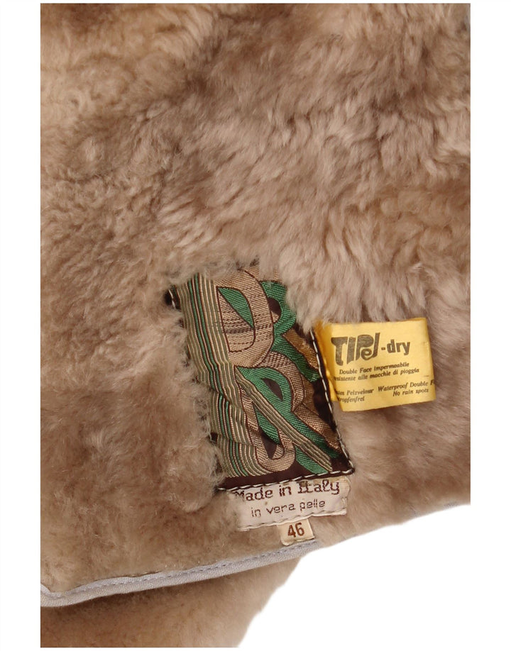 Casaco feminino vintage de shearling IT 46 grande couro bege