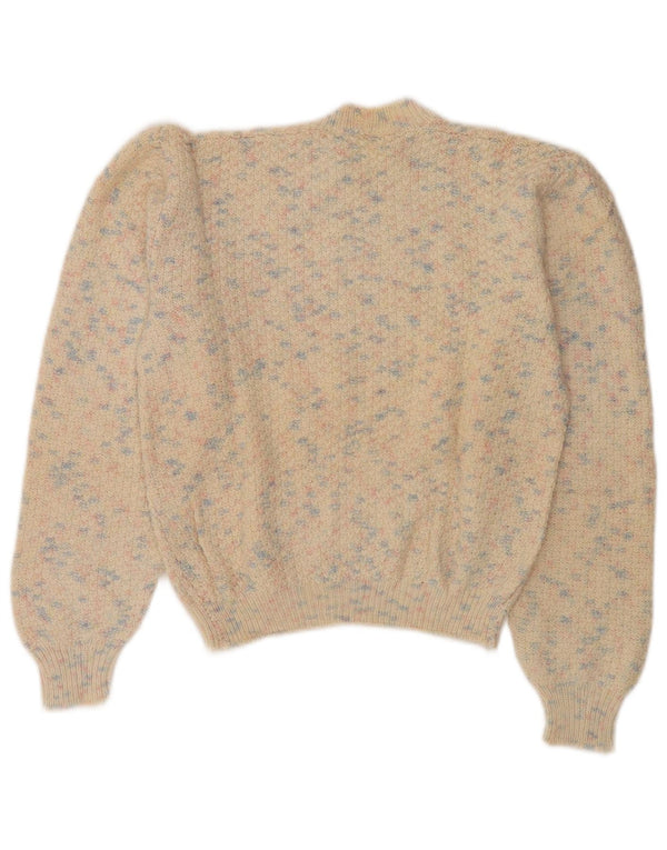 Suéter feminino vintage com gola tartaruga e gola alta Reino Unido 14 médio bege salpicado