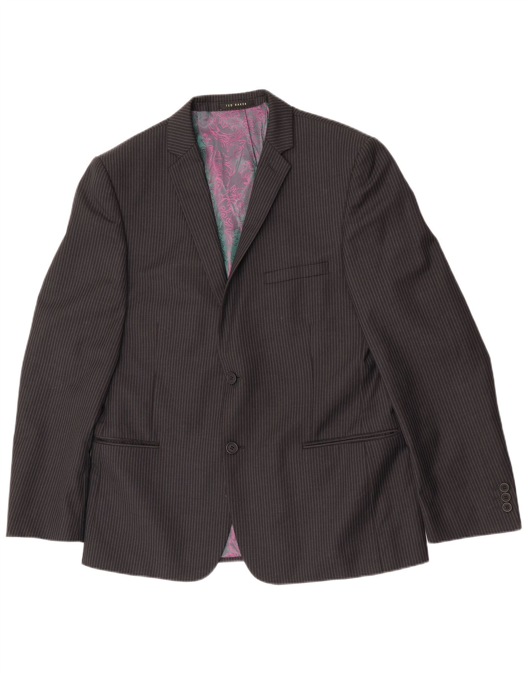 Jaqueta blazer masculina Ted Baker com 2 botões Reino Unido 42 XL lã listrada preta