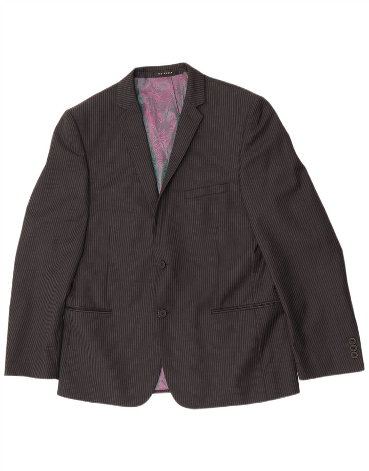 Jaqueta blazer masculina Ted Baker com 2 botões Reino Unido 42 XL lã listrada preta