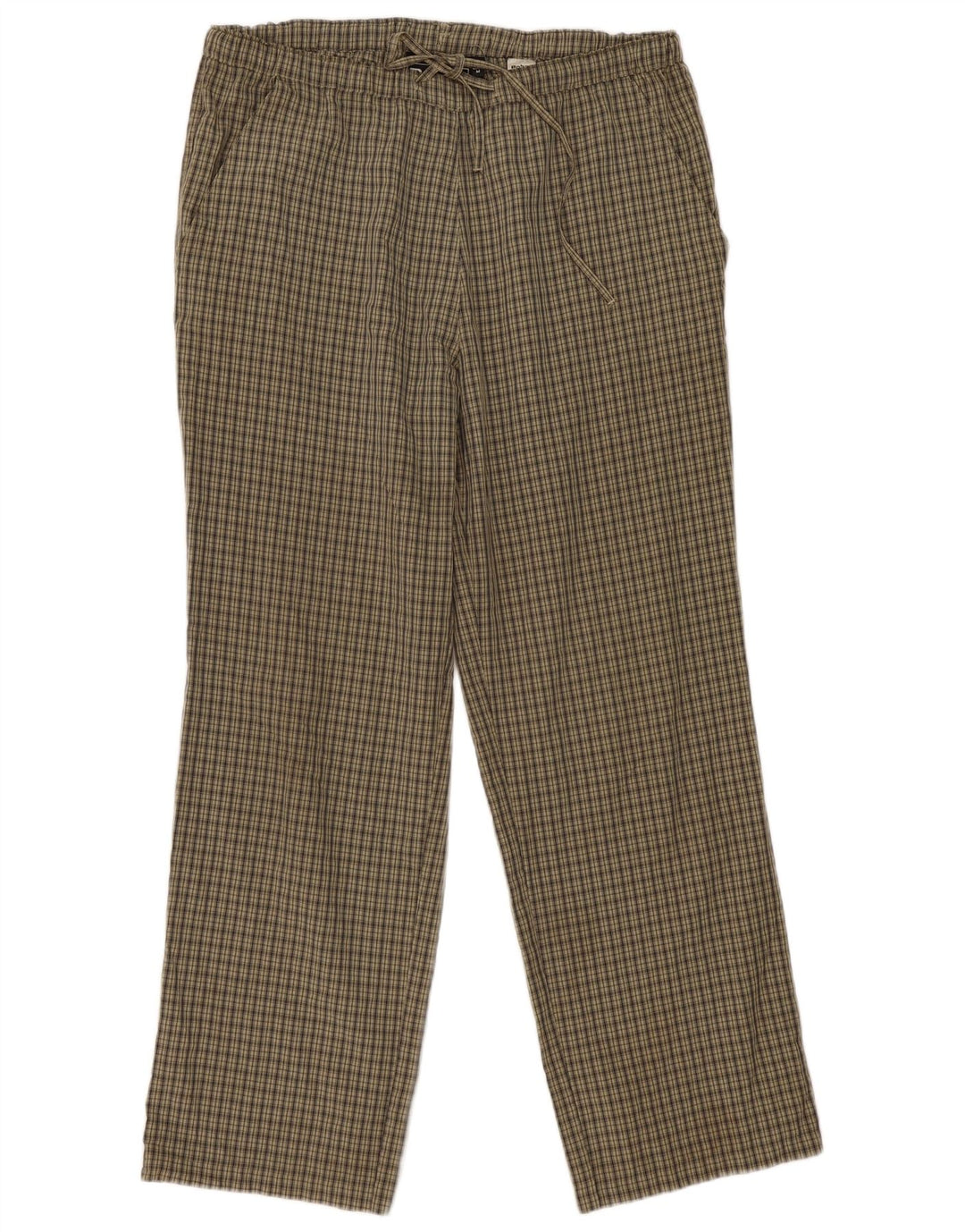 Calça chino reta feminina Rohan médio W30 L30 cáqui xadrez poliéster