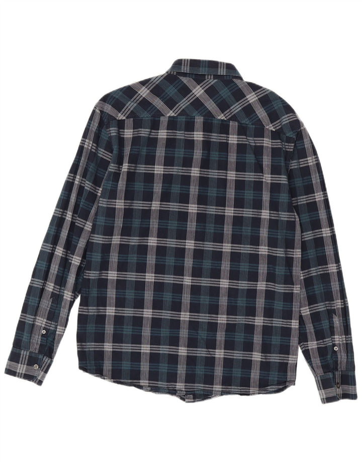 Camisa masculina Penguin grande algodão xadrez azul marinho