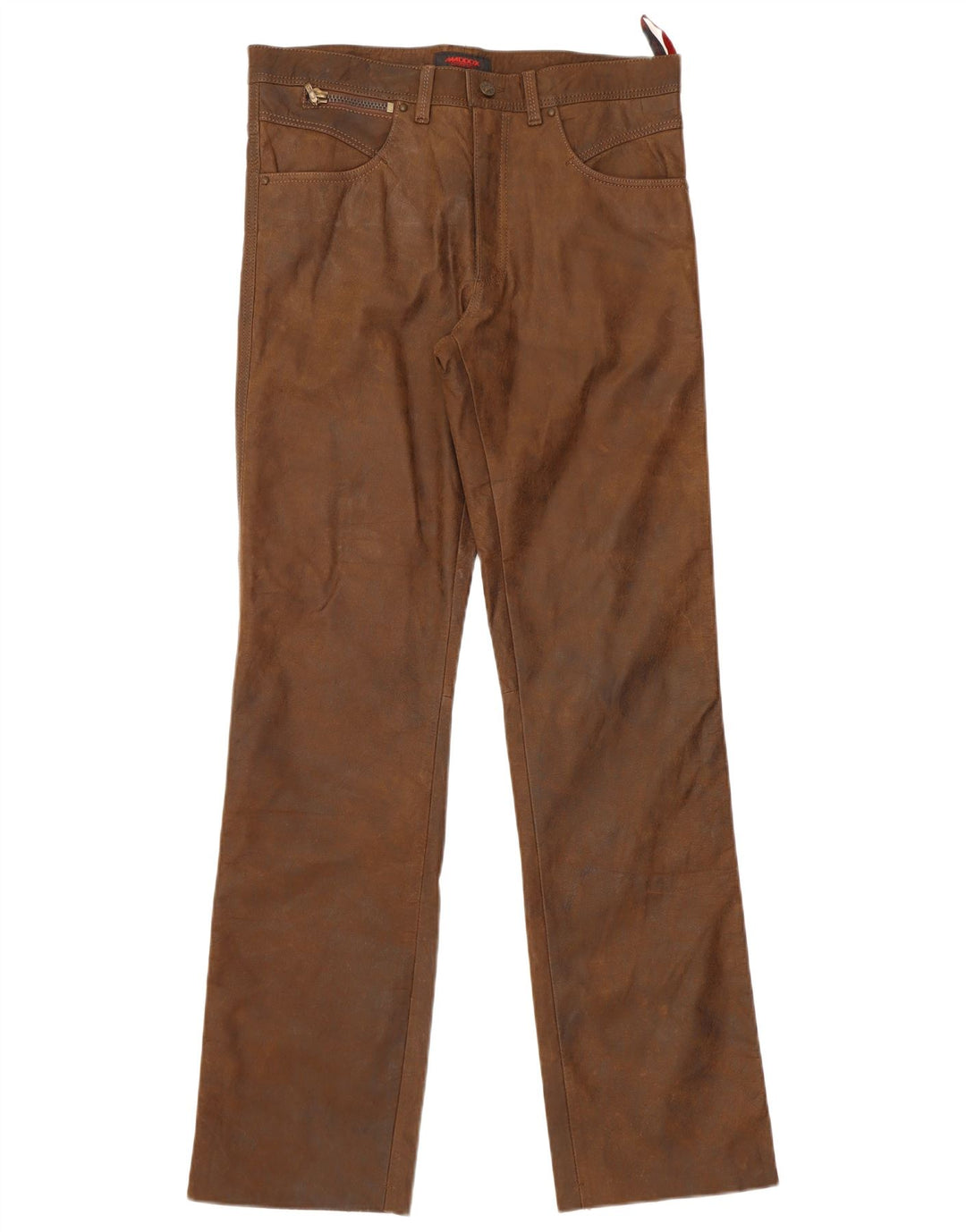 Calça masculina reta de couro Maddox W34 L34 marrom