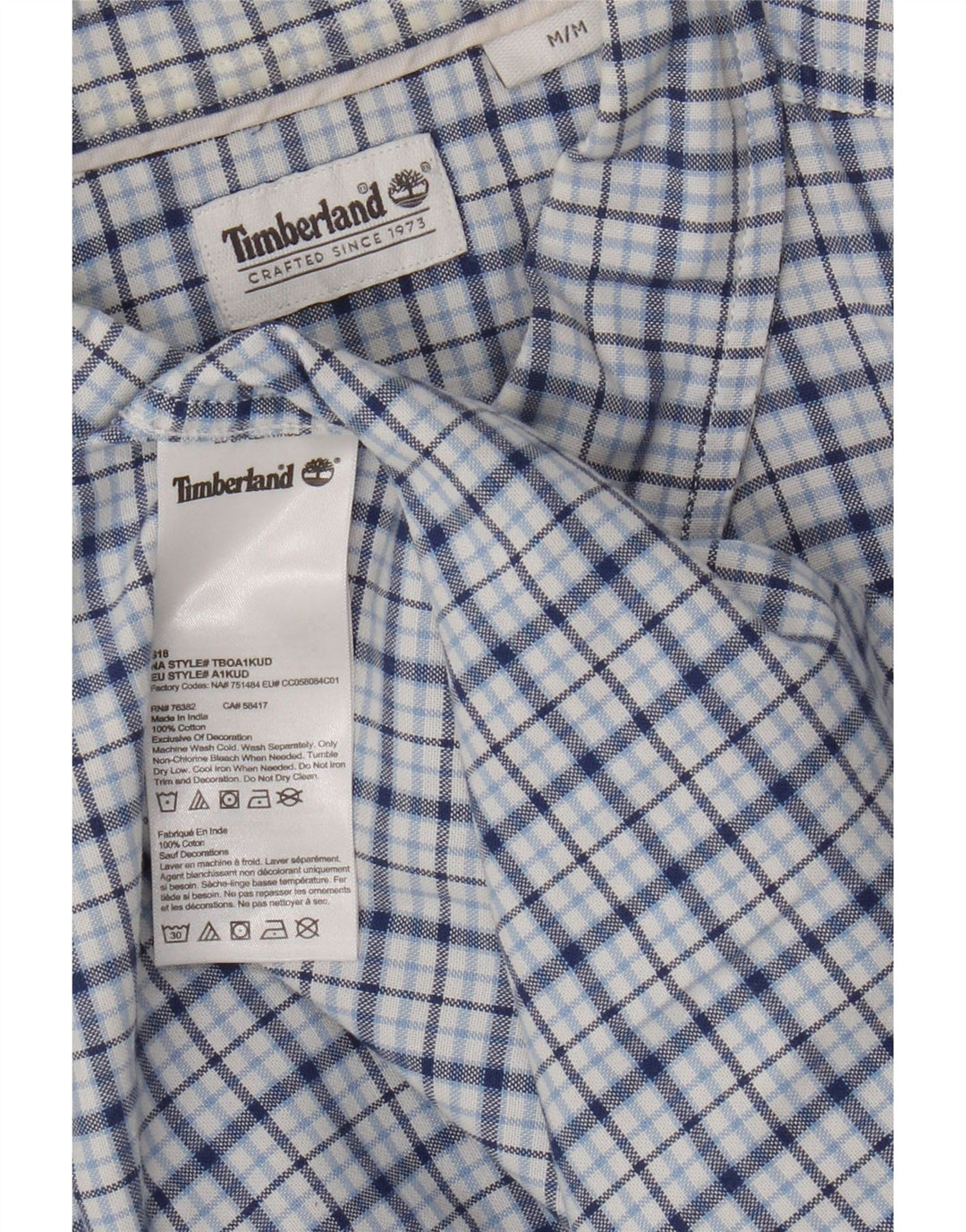 Camisa masculina Timberland médio azul xadrez algodão