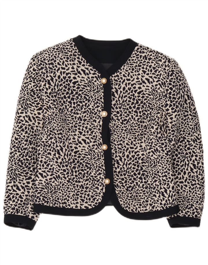 Jaqueta blazer feminina vintage manga 3/4 IT 44 estampa animal preta média