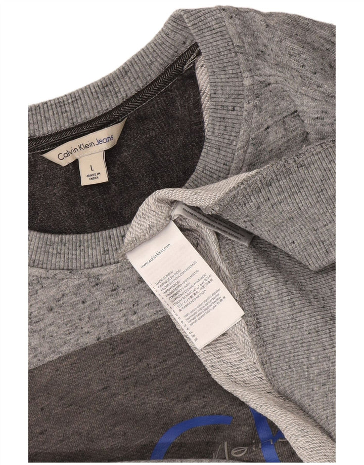 Suéter masculino Calvin Klein com gola redonda e gola redonda grande cinza manchado