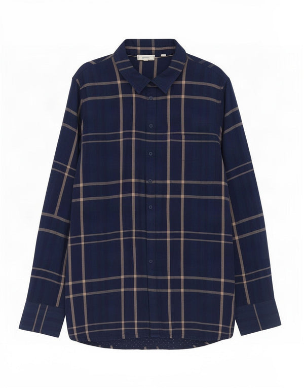 Camisa feminina Fat Face UK 14 grande algodão xadrez azul marinho