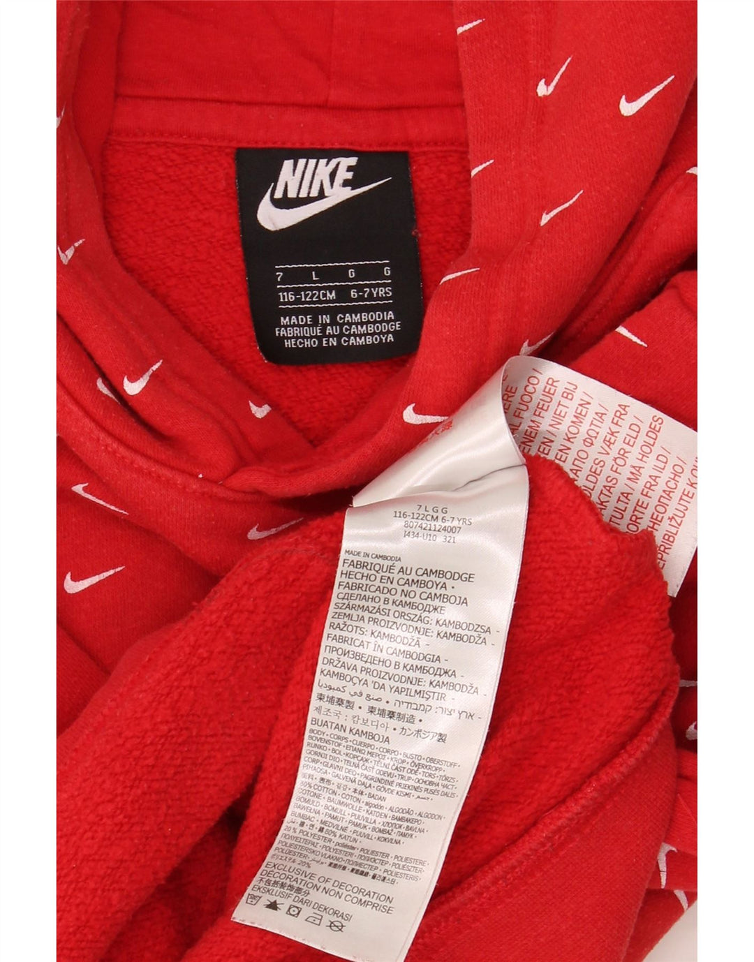 Jumper com capuz Nike Boys 6-7 anos algodão vermelho