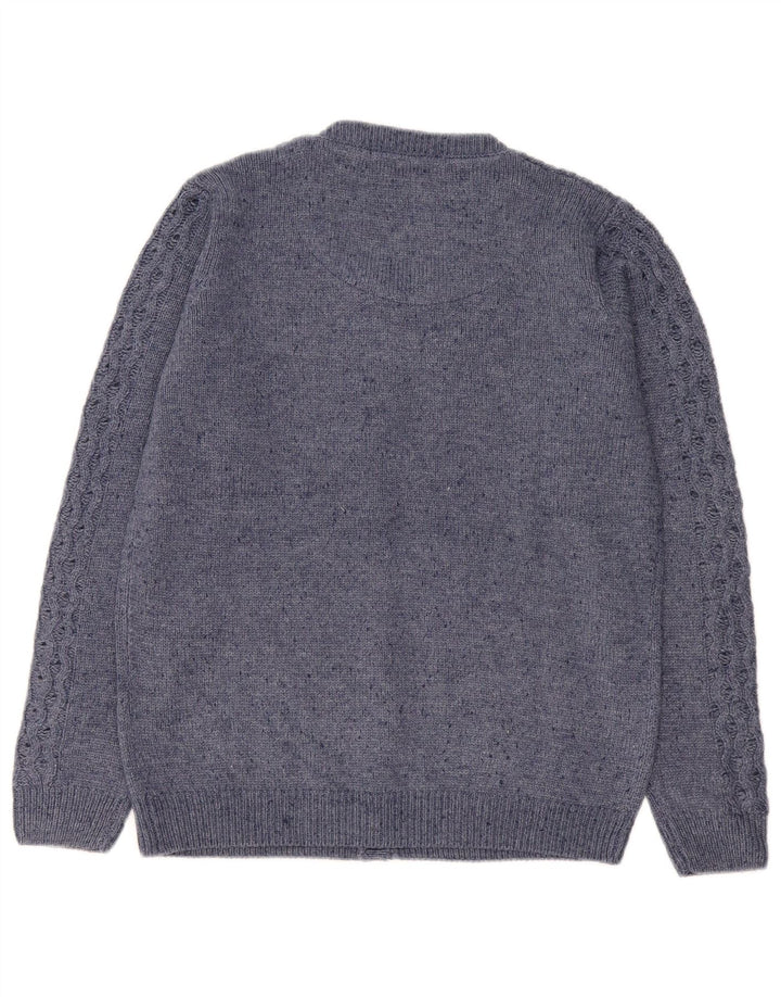 Suéter cardigã feminino vintage grande Reino Unido 10/12 pequeno azul marinho acrílico